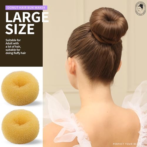 Teenitor Hair Bun Maker Set, 7 Pieces Bun Donuts for Hair(1 Extra-Large, 2 Large, 2 Medium, 2 Small), 5 Elastic Bands, 20 Hair Pins, Gold - Image 4
