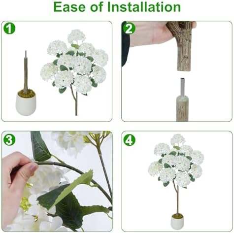 GTIDEA 2 Pcs 4Ft Artificial Hydrangea Tree Potted Plants, Fake Flowers Tree - Image 4