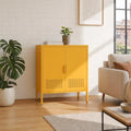 Yellow 2 Door Metal Storage Cabinet, Ventilated Accent Locker with 2 Adjustable Shelves, Freestanding 3 Tier Storage Sideboard Cabinet for Living Room Kitchen Bedroom Entryway Office by HOME