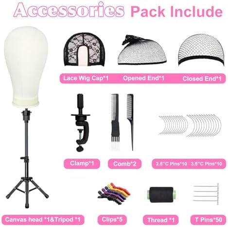 22 Inch Wig Head Mannequin Head for Wigs, Wig Stand with Head for Hair Styling Practice Display Wigs Making Tripod Stand with T Pins Set - Image 6