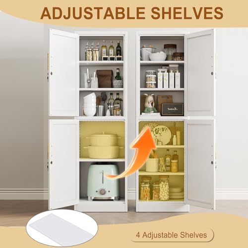 Tall Metal Narrow Bathroom Storage Locker Cabinet 67" H,White Kitchen Pantry Cabinets with 4 Adjustable Shelves and 2 Lockable Doors,File Cabinet Organizer for Kitchen Home Office Living Dining Room - Image 6