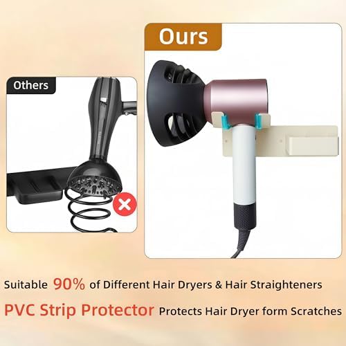 Hair Dryer and Straightener Holder, Upgraded Hair Straightener Holder with Cable Hook, Stainless Steel Universal Hair Dryer Wall Mount Waterproof for Bathroom Space-Saving White - Image 6