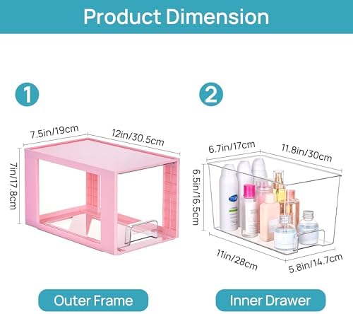 Vtopmart 4 Pack Large Stackable Storage Drawers, Pink - Image 3