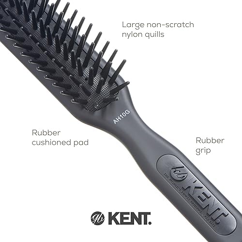 Kent AH10G Airhedz Pro Narrow Pin Hair Brush Narrow Cushion Paddle Brush - Taming Fat Pins, Detangling Long Thick and Curly Hair, Scalp Massager and Growth Stimulator for All Hair Types(Fat Pin, Grey) - Image 5