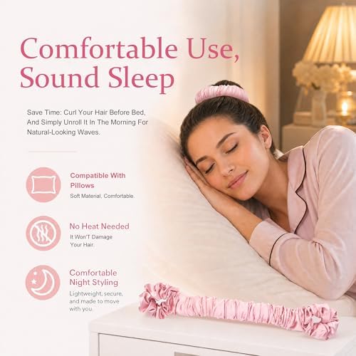 Luckybear Overnight Heatless Hair Curler with Built-In Scrunchies, Pink - Image 5