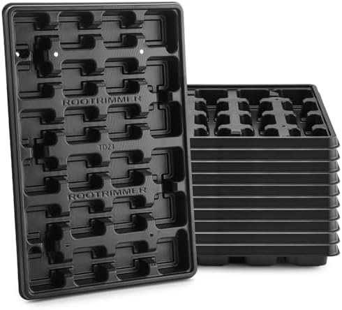 RooTrimmer 24 Cell Nursery Pots Trays 10 Pack (17"x11"x1.6"), Reusable Plastic Plant Pot Tray with Drain Holes, Carrying Seed Starter Tray for Holding 2.8 inch (7CM) Square Nursery Pots (Black) by RooTrimmer
