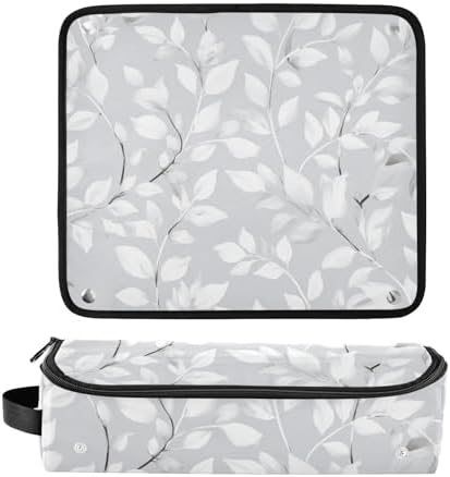 Hair Tools Travel Bag with Heat Resistant Mat Detachable 2-in-1 Curling Iron Travel Case Hot Tools Organizer for Straightener Flat Iron Light Grey Leaves - Image 3