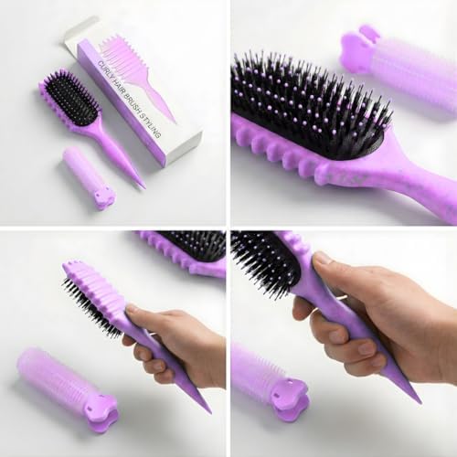Curl Defining Brush with Hair Clip for Wet Curly Hair, Purple Detangling Curly Hair Brush for Frizz Control & Defined Curls, Bewelio Bounce Curl Brush - Image 6
