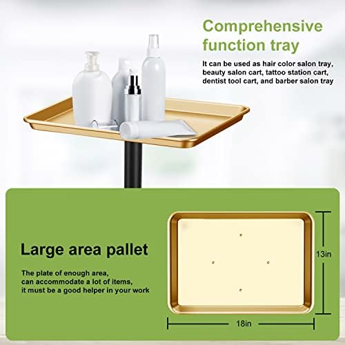 Golden Salon Tray Premium Aluminum Rolling Tray Adjustable Height Use for The Tattoo Tray Hairstylist Tray with Wheels(Golden) - Image 4