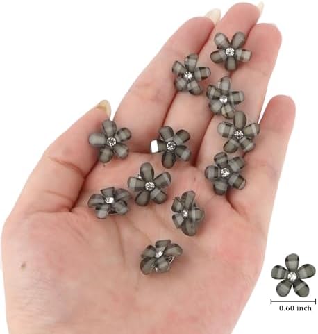 YISSION 20Pcs Mini Olive Green Plaid Flower Hair Clips, Rhinestone Decorative Hair Pins for Women and Girls Wedding Bridal Prom Daily Hairstyle Accessories - Image 6