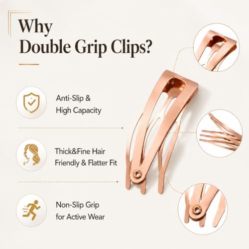 Chinco Rose Gold 24 Pcs Double Grip Hair Metal Snap Clips,2 Inch - Image 3