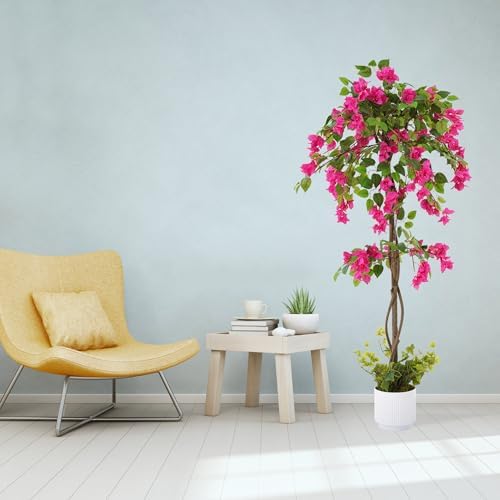 5FT Artificial Bougainvillea Tree, Tall Faux Bougainvillea Plant with Vibrant Pink Flowers, Large Potted Fake Tree for Indoor Living Room, Office, Patio, Porch, and Garden Decoration - Image 4