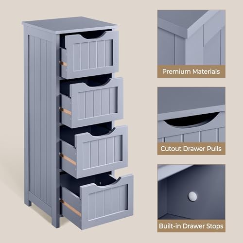 Yaheetech Bathroom Storage Cabinet, 12" W Slim 4-Drawer Design, Gray - Image 5