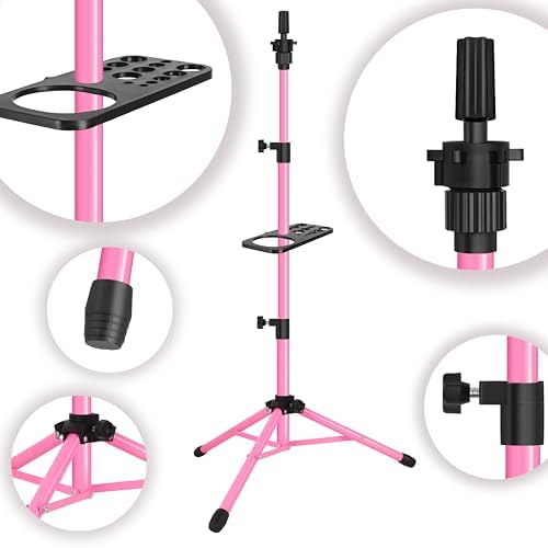 ZQIAN BEAUTY Wig Head Stand 50 Inch Metal Mannequin Head Stand for Hairdressing Training Head Adjustable Wig Stand Tripod with Tool Tray (Pink, Mannequin Head Not Included) - Image 4