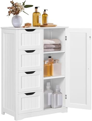Yaheetech Small Bathroom Storage Cabinet with 4 Drawers & Door, White by Yaheetech
