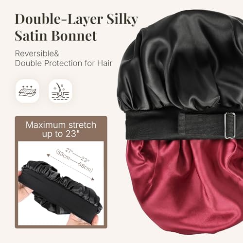 2PCS Silk Hair Bonnet for Sleeping Women - Satin Bonnet for Sleeping Double Layer Adjustable Sleep Cap for Curly Hair - Image 2