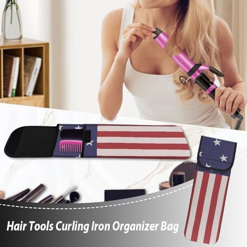 Flat Iron Case Heat Resistant Travel Bag Curling Iron Organizers and Storage Neoprene Straightener Holder and Silicone Hot Hair Tools Travel Bag American Flag - Image 4
