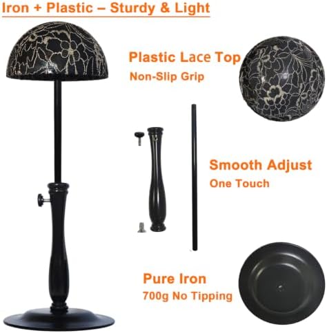 Wig Stand 1PC Iron Base Adjustable 12.6-18.5"Black Non-Slip Wig Holder - Image 4