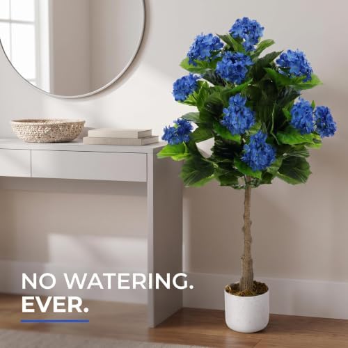 Garvee Artificial Hydrangea Tree, 3.1 FT Faux Hydrangea Plant in Pot with 9 Lifelike Blue Flowers, Fake Potted Flower Trees with Black Planter for Indoor Home Office Decor - Image 6