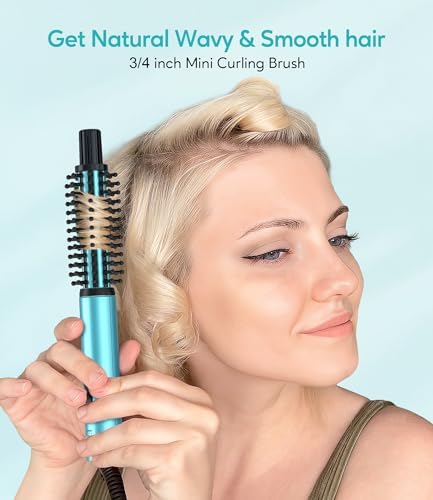 Farery Mini Thermal Brush, Curling Iron 3/4 Inch, Heated Round Brush for Volumizing and Small Curls, Travel Size Hot Brush for Short & Thin Hair, Dual Voltage, One Heat 392°F, Touch-ups, Blue - Image 4
