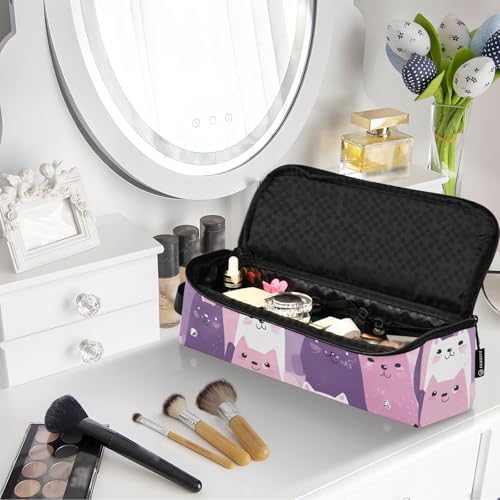 Hair Tools Travel Bag with Heat Resistant Mat Detachable 2-in-1 Curling Iron Travel Case Hot Tools Organizer for Straightener Flat Iron Pink and Purple Cats - Image 7