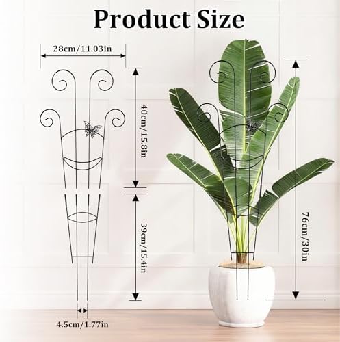 2 Pcs 30'' Monstera Plant Support Stakes, Metal Garden Trellis for Potted Plants Outdoor, Tall Expandable Houseplant Climber Trellis with Butterfly Design for Ivy Hoya Vin (Black) - Image 2