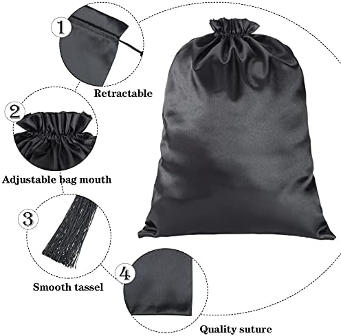 Shappy 4 Pieces Silk Satin Wig Bag Black Hair Bags with Drawstring Tassel Stuff Satin Black Gift Travel Storage for Packaging Bundles Extension Home Salon Travel - Image 3