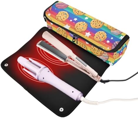 Hair Tools Travel Bag with Heat Resistant Mat Detachable 2-in-1 Curling Iron Travel Case Hot Tools Organizer for Straightener Flat Iron Rainbow Stripes Cookies Stars - Image 2