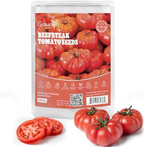 Groundio Beefsteak Tomato Seeds Non-GMO Heirloom Seeds, High Germination Indeterminate for Planting, Large Meaty Slicing Fruits, High Yield Summer Garden (Solanum lycopersicum) by Groundio