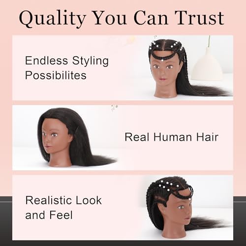 YODIDI 100% Human Hair 16" Mannequin Head for Braiding with Table Clamp - Image 4