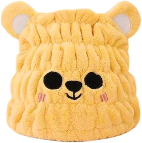 Microfiber Hair Towel Wrap for Kids, Yellow Bear Toddler Quick Dry Cap by LCBD