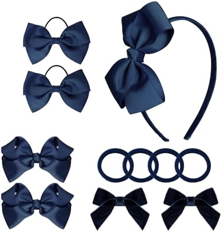 baotongle 11pcs Navy Blue School Hair Accessories Set Uniform Hair Bow Headband Clips Hair Ties Curly Bows for Little Toddler School Girls(Navy Blue) by baotongle