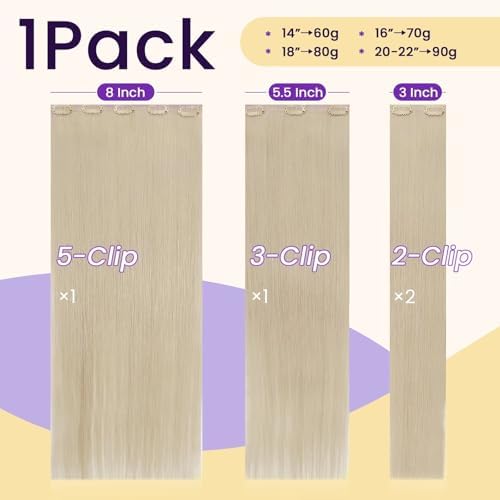 LaaVoo 20 Inch Seamless Human Hair Extensions Clip ins Silky Straight - Image 4