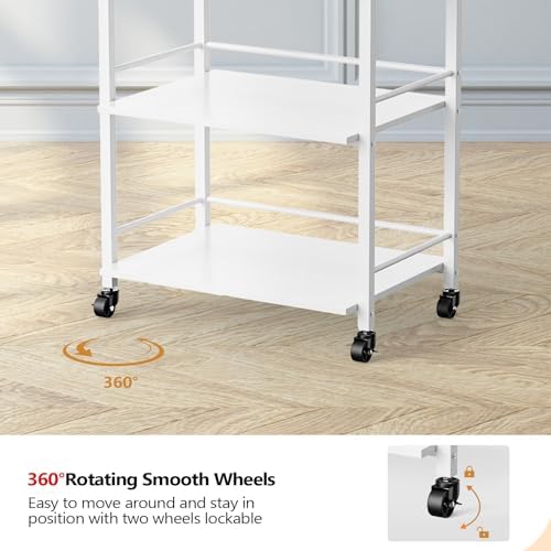 OmySalon Salon Trolley Cart with Wheels, Esthetician Cart with 1 Drawer & 2 Trays, Mobile Storage Organizer for Beauty Spa Massage Tattoo Esthetic Facial Tool Holder Station, White - Image 7