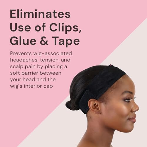 MILANO COLLECTION WiGrip Comfort Band with 9 Pack Nylon Wig Cap Liners Combo, Non-Slip Velvet Wig Grip Band & 9 Elastic Caps, Adjustable, One Size Fits All, Black - Image 3