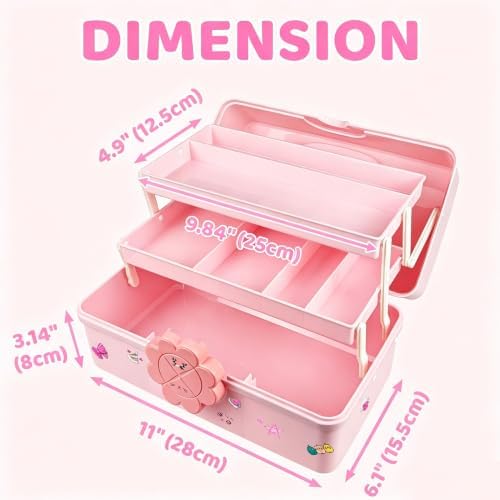 Hair Accessories Organizer, 3-Layer Plastic Storage Box with Handle,Pink - Image 7