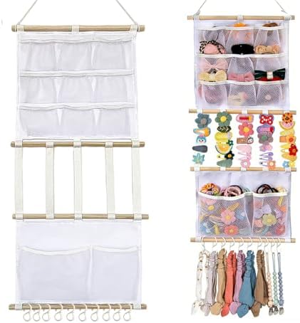 Macrame Boho Hair Claw Clip Organizer 6-Tier Large Capacity Mesh Bag by TREEHOLE