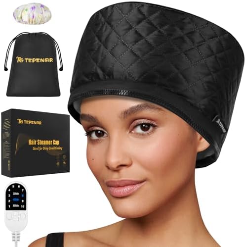 TEPENAR Hair Steamer for Deep Conditioning: Upgraded Heat Cap with 10-Level Fast Heating 3 Time Settings for Natural Hair Portable Thermal Steam Cap for Home Hair Treatment by HOME
