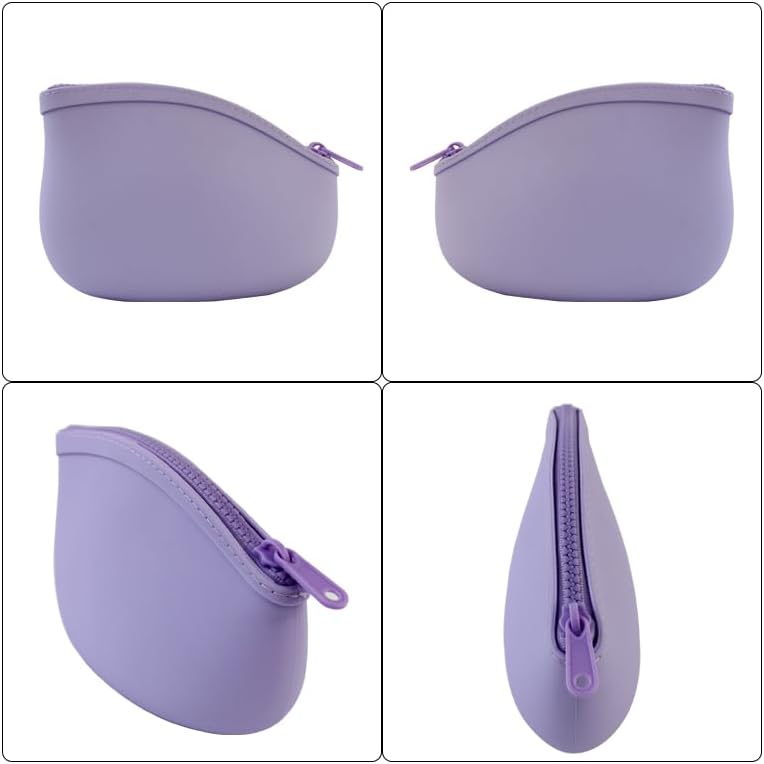 Small Makeup Bag Premium Silicone Purse Bag Multifunctional Essential Bag Zipper Pouch Water and Heat Resistant (Purple) - Image 4