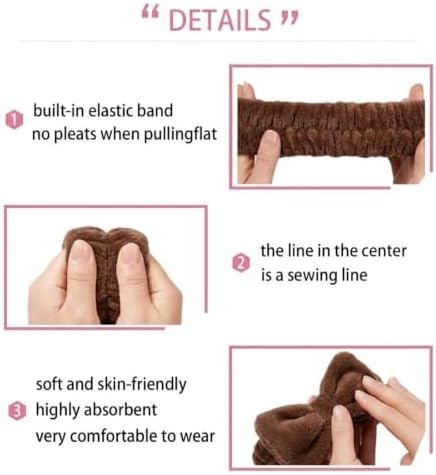 7 Pcs Spa Set, Facial Headband and Wristband Set, Skincare Accessories, College Style Girl Idea Gifts, Hair Accessories for Women and Girls （Dark Brown） - Image 7