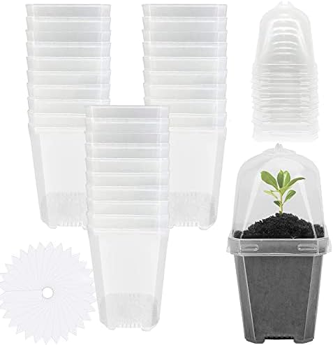 30 Packs Clear Plant Nursery Pot with Humidity Dome, Plastic Gardening Pot by EBaokuup