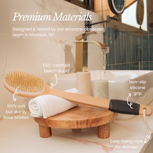 Bare Botanics 17" Extra Long Dry Body Brush - Medium Firmness Back Scrubber - Image 3