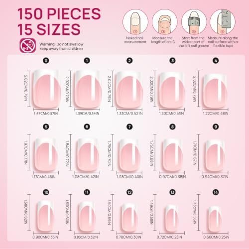 Krofaue French Tip Nails - Press On Nails Short Square Glossy - Image 6