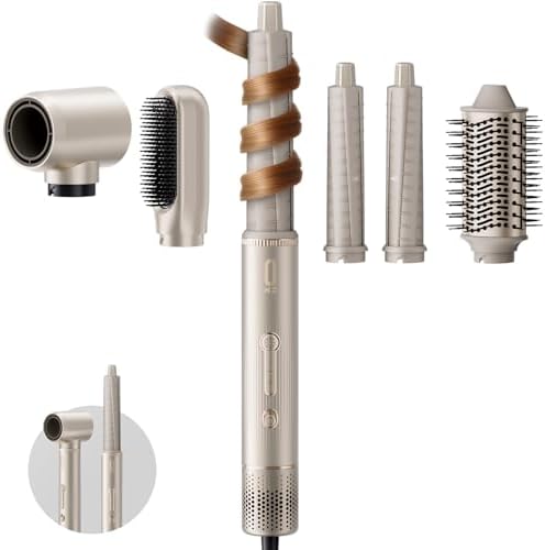 O.H.B 5 in 1 Hot Air Hair Styler, 110,000 RPM High Speed Hair Dryer Brush, Ionic Air Styler Wrap with Fast Drying, No Heat Damage Air Multi Styler for Volumize, Curl, Straighten for Travel, Gold by OHB