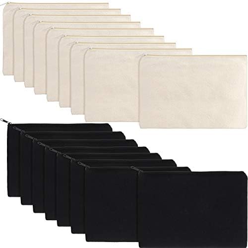 meekoo 16 Pcs Blank Canvas Zipper Pouch Pencil Bag Bulk, L, Beige and Black by meekoo