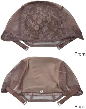 2 Pcs Double Lace Wig Caps with Adjustable Straps Swiss Lace Hairnet on the Back for Making Wig (Brown M) - Image 5
