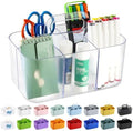 Multiuse Caddy Organizer with Handle, Portable Plastic Tote Bin - Art Craft, Stationary Pen Marker Crayons, Makeup Hair Supplies Storage - Bathroom, Classroom, Dorm, Office, Desk Holder -Frosted Clear by AOZITA