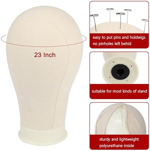 XTREND 21-24'' Poly Canvas Block Head Mannequin with Stand Set for Wig/Hair Extension Making Display & Styling - Image 3