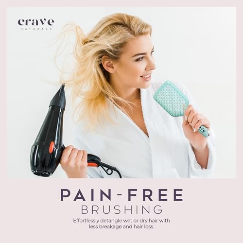 Crave Naturals Detangling Hair Brush - Lightweight Vented Cushion Curly hair brush with Gentle Bristles for Wet and Dry Hair - detangling brush for All Hair Types - Turquoise - Image 4