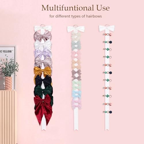 3 PCS Bow Holder for Girls Hair Bows, Ribbon Hair Clip Oraganizer Hair Barrettes Storage for Women,Wall Hanging Alligator Clip Hair Accessories Organizer Bedroom College Dorm Decor (White) - Image 6